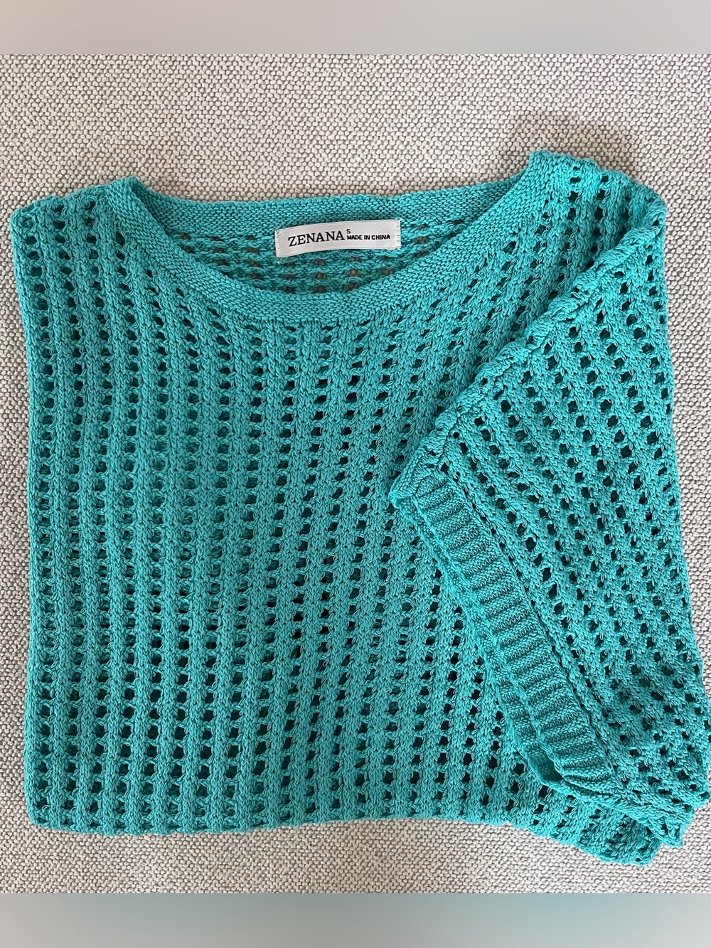 Zenana Turquoise Open Weave short sleeve summer sweater.  Size Small NWOT